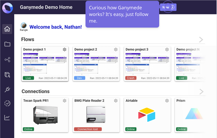 An interactive demo showing how to build a custom data flow for flow cytometers in Ganymede.
